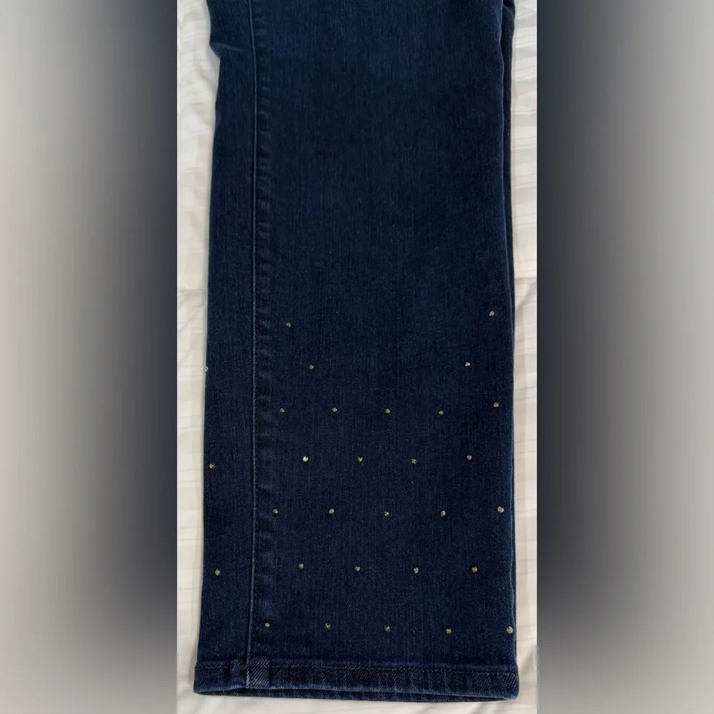 Talbots Women's Blue Jeans with Crystal Embellishment on Lower Legs of Jeans
